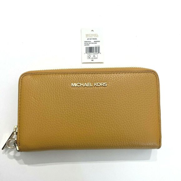 NEW Michael Kors Jet Set Leather Women Travel Large Phone Case Marigold